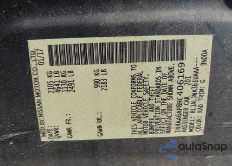 2017 Nissan Maxima 3.5 Sv z USA, uszkodzony, nr VIN 1N4AA6AP8HC406169